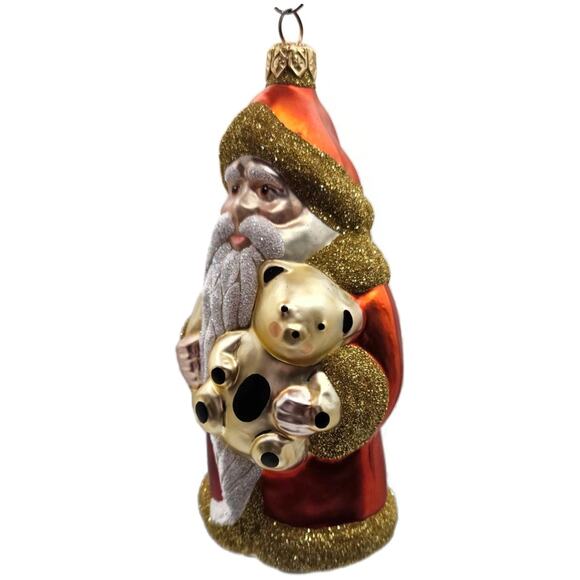 Patricia Breen Santa Claus and Teddy Orange Gold Christmas Tree Ornament Full - Picture 2 of 11